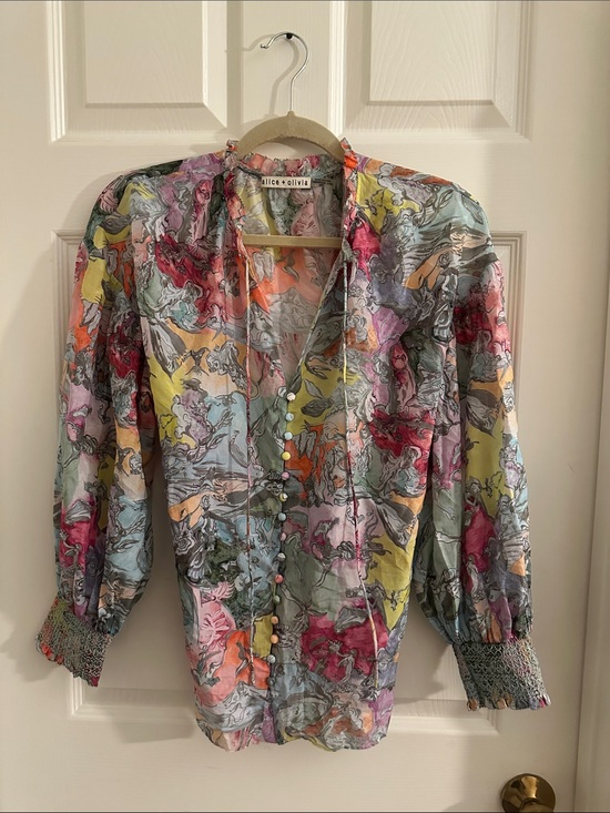 Alice + Olivia Tops - Alice + Olivia Pastel Marble-Print Button Front Blouse